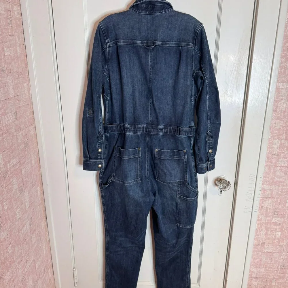 Duluth Trading Co Dark Wash Blue Denim Women's Work Long Sleeve Jumpsuit sz 10R - Picture 6 of 15